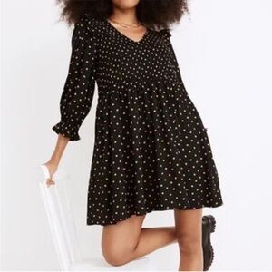 Madewell Polka Dot Smocked Long Sleeve Dress